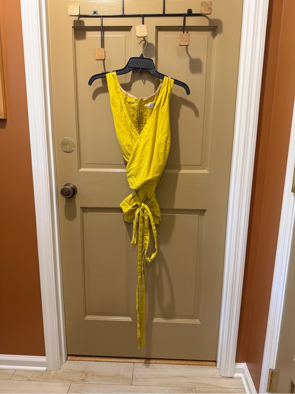 Boden yellow linen and cotton wrap top